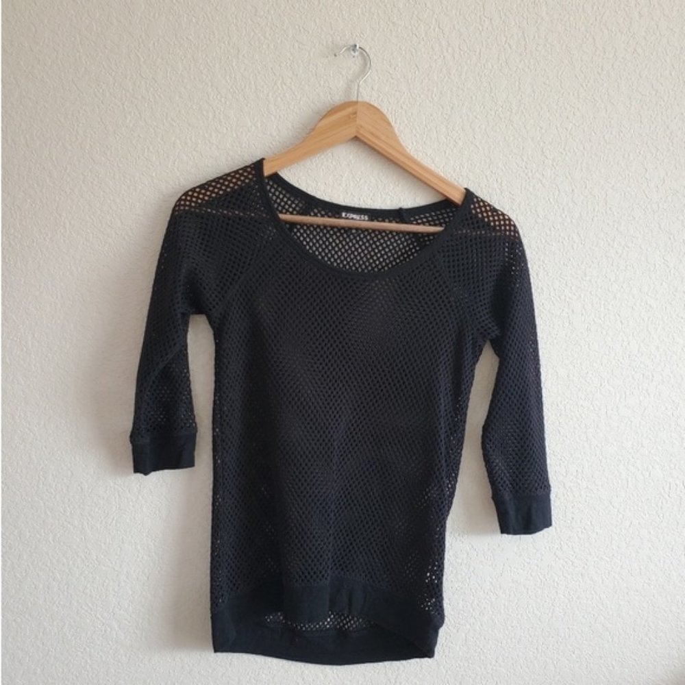 Express raglan mesh 3/4 sleeve sweater top - Picture 2 of 6